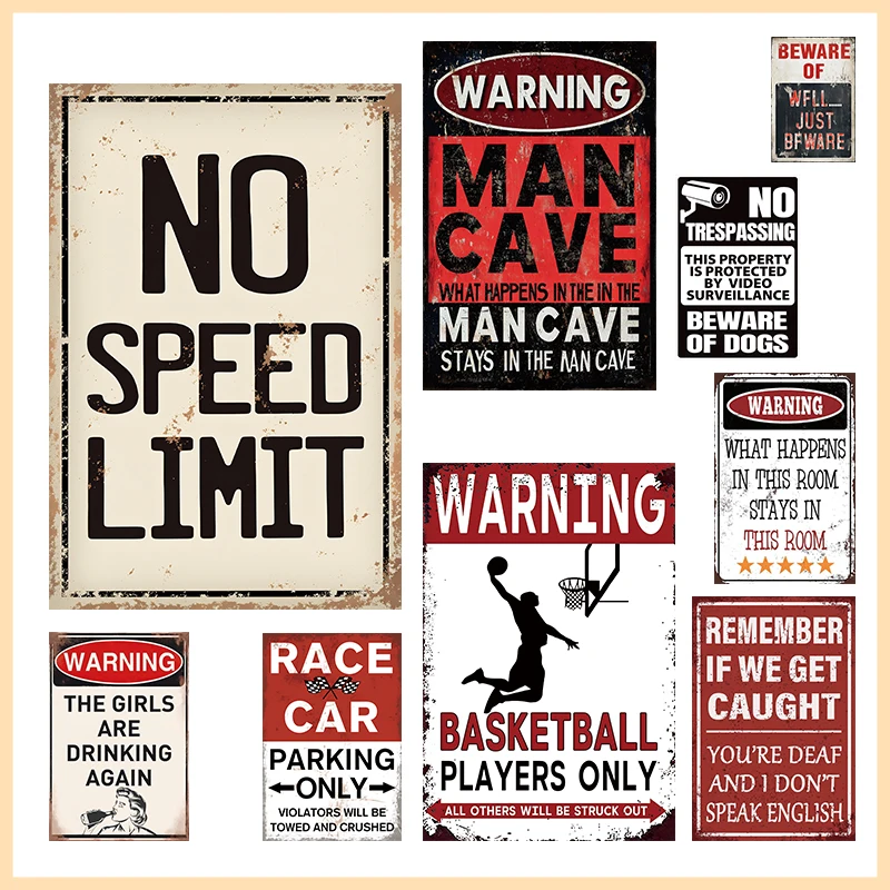 Retro Warnschilder aus Metall, coole Deko für Männer, Männerhöhle, Garage, Wandposter, lustige Plakette ohne Geschwindigkeitsbegrenzung, Raumdekoration