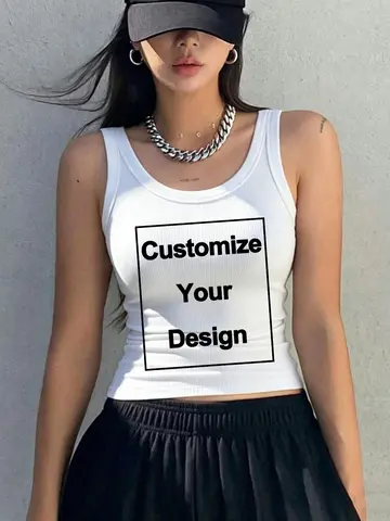 Custom Sleeveless Summer DIY Logo/Letter Womens Tank Tops Sporty Tight Ribbed Black Knit Vest Straps Casual Basic Woman Clothing