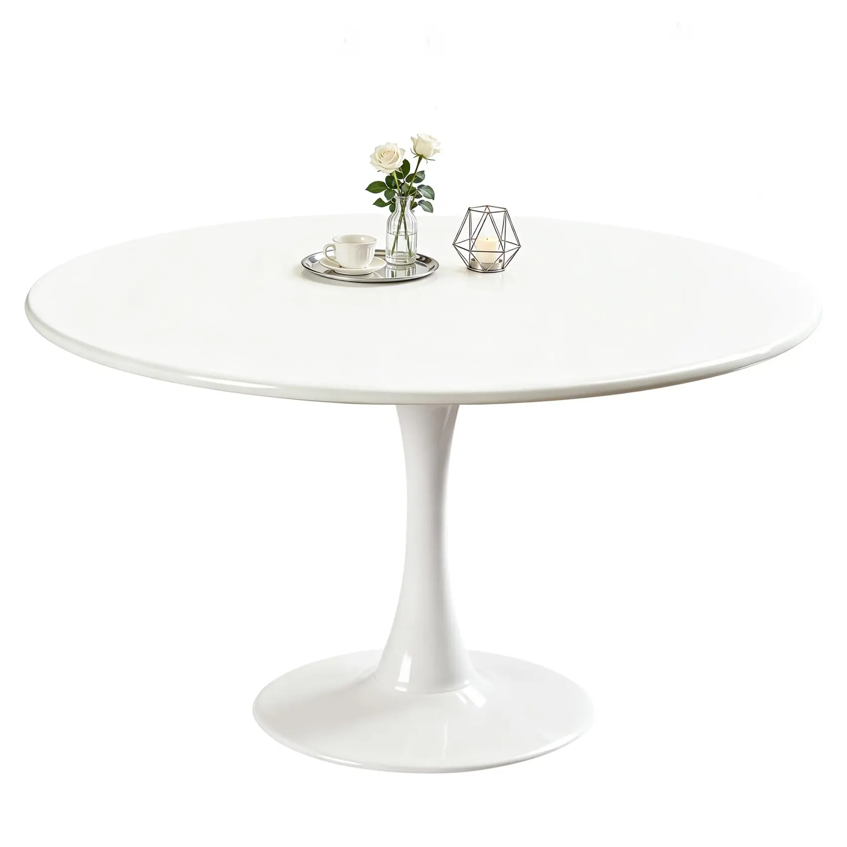 Round Dining Tulip Table for 4, Mid-Century Modern Table with Sturdy Metal Pedestal for Kitchen, Bistro, Cafe, Leisure
