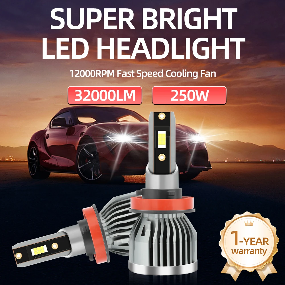 

250W H11 32000LM Super Bright H7 LED Canbus Auto CSP 3570 H4 9004 9007 9005 HB3 9006 HB4 H13 9012 Car Lamp 6000K Headlight Bulbs