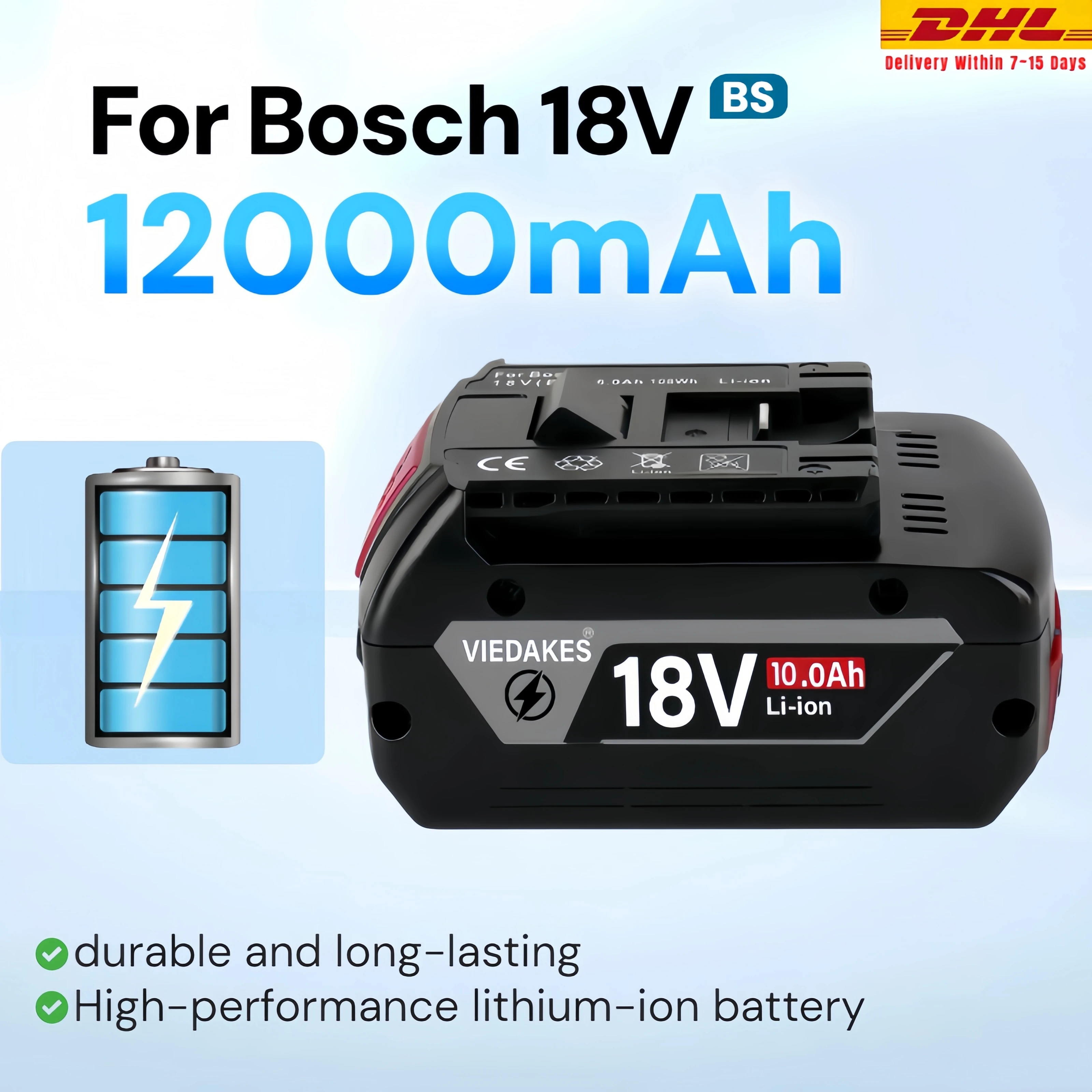 

18V Li-ion Battery 8Ah 10Ah 12Ah Compatible With fFor Bosch BAT618 GWS180 GDR215 GDS400 DSR185 Professional Tools