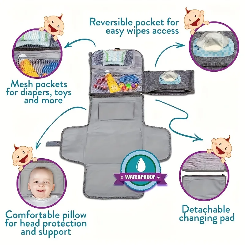 Baby Portable Diaper Changing Pad Portable Changing Pad Smart Design Multi-functional Travel Moms Bag