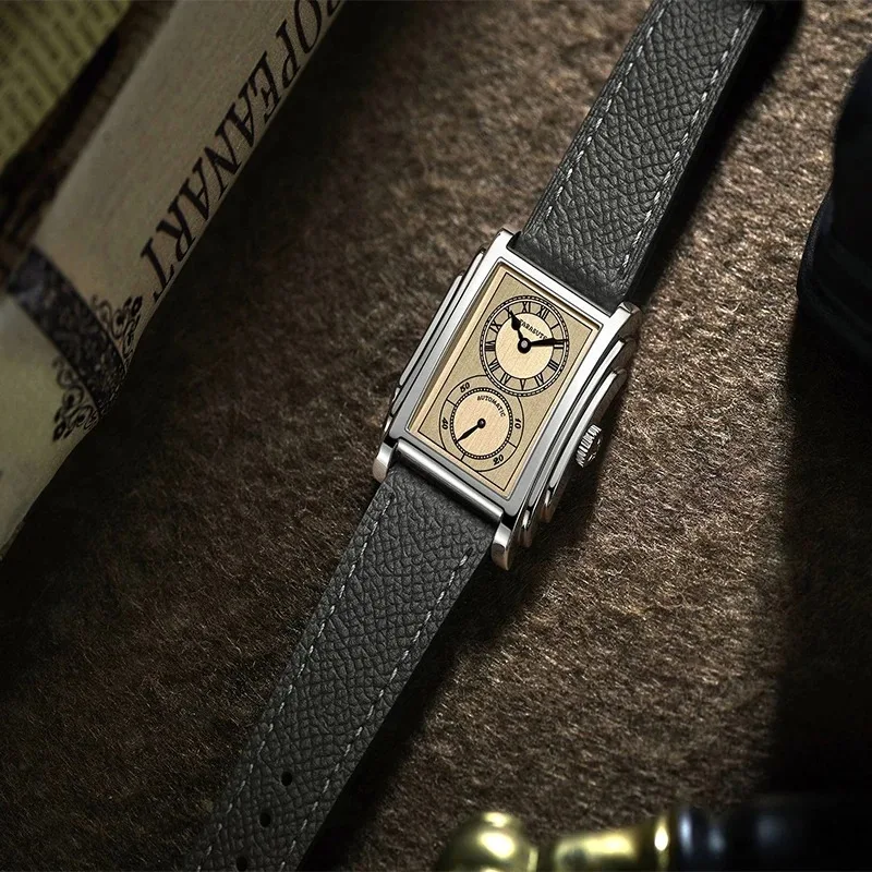 FARASUTE Men Automatic Watch 31MM Luxury Watches Rectangle Mechanical Wristwatch Sapphire Mirror Waterproof Small Second Dial