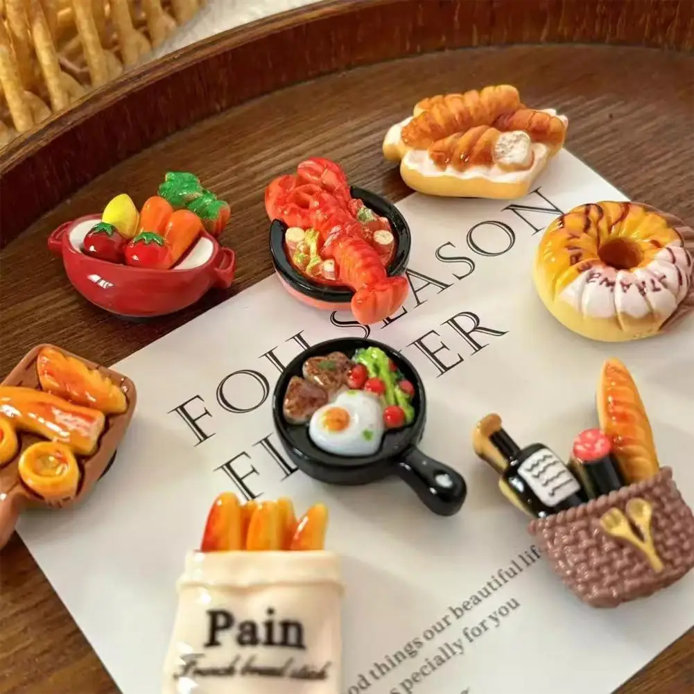 3D Resin Refrigerator Magnets Cartoon French Bread Food Fridge Decor Cute Mini Kitchen Office Ornament