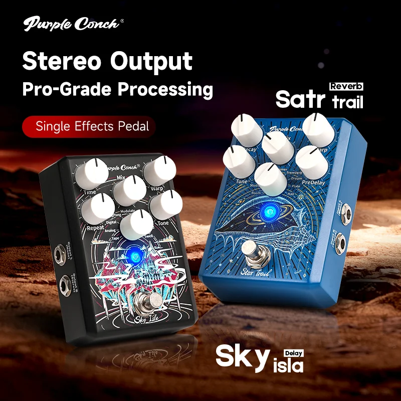 Ghost Fire Purple Conch Stereo Delay Reverb Guitar Effects Pedal Ambient Dual Channel for Electric Guitar