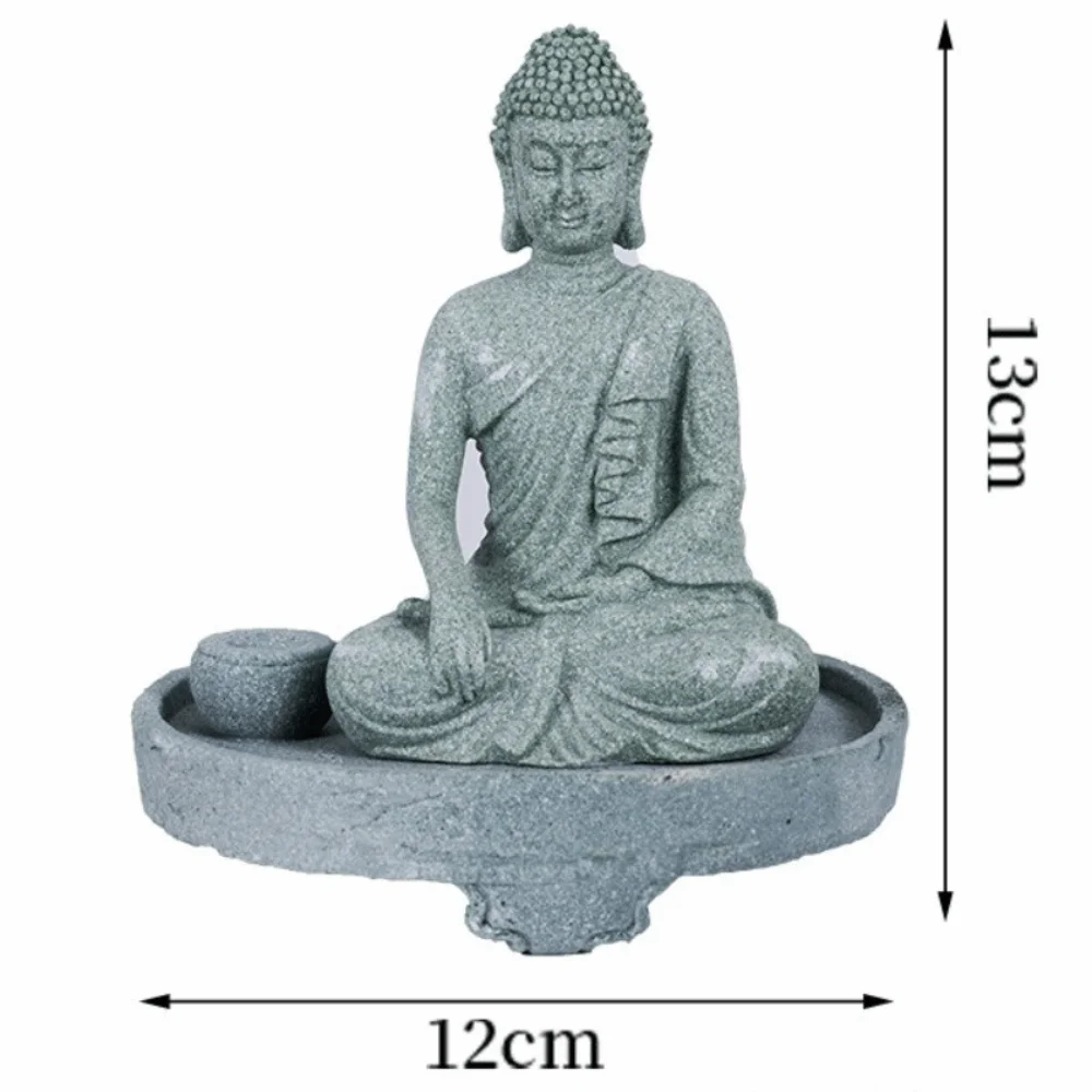 Green Sandstone Meditating Buddha Statue Stable Bonsai Style Zen Incense Holder Portable Feng Shui Figurine Home Decor