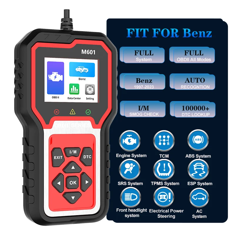 

Сканер M601 для Mercedes-Benz: диагностический прибор OBD2 с полной системной диагностикой V-I-N для автомобилей Mercedes-Benz