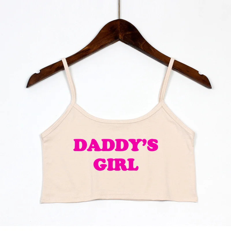 Daddy\'s Girl Women\'s Crop Top Pink Letters Print Summer Tops Sexy Elastic Cotton Camis Sleeveless Short Tank Top Bar Women