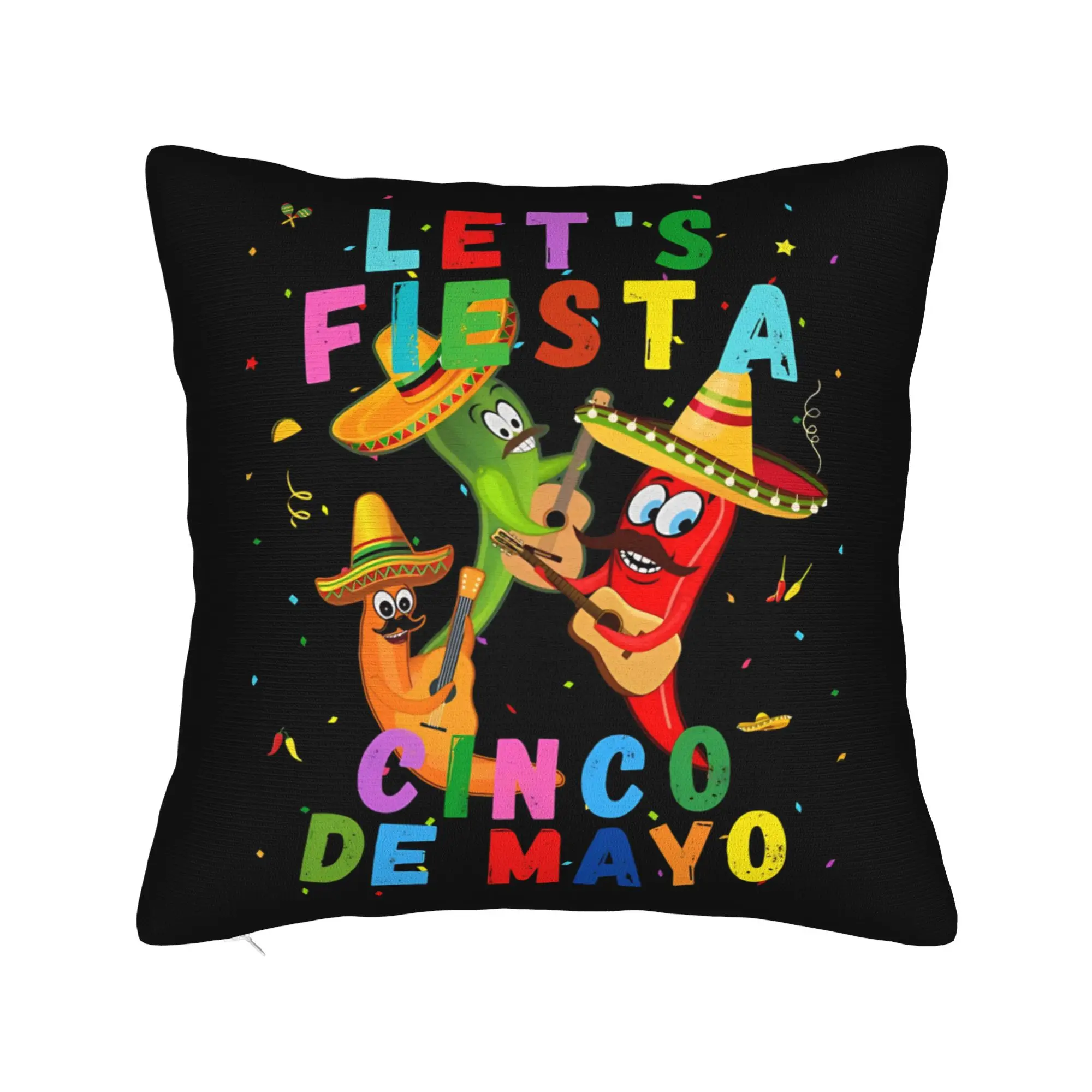 Let's FIESTA Party Printed Pillow Case Mexican Amigo Cinco De Mayo Sombrero Fashion Pillow Cover Soft For Couch Sofa Bedroom