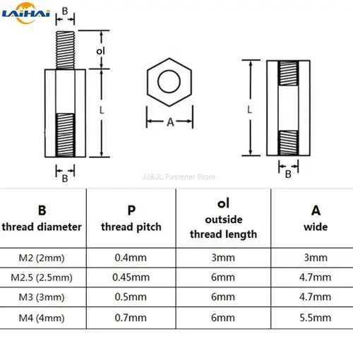 Imagen 2 del producto 10/50 unidades de latón macizo de cobre M2 M2.5 M3 M4 Pilar hexagonal M-F F-F macho-hembra espaciador hembra para placa base PCB