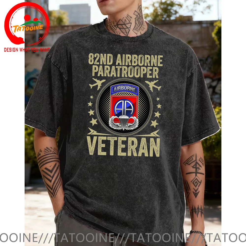 

Винтажная стираная хлопковая футболка армии США 82-я воздушно-десантная дивизия футболки для женщин и мужчин модная модная повседневная одежда топы в стиле хип-хоп футболки