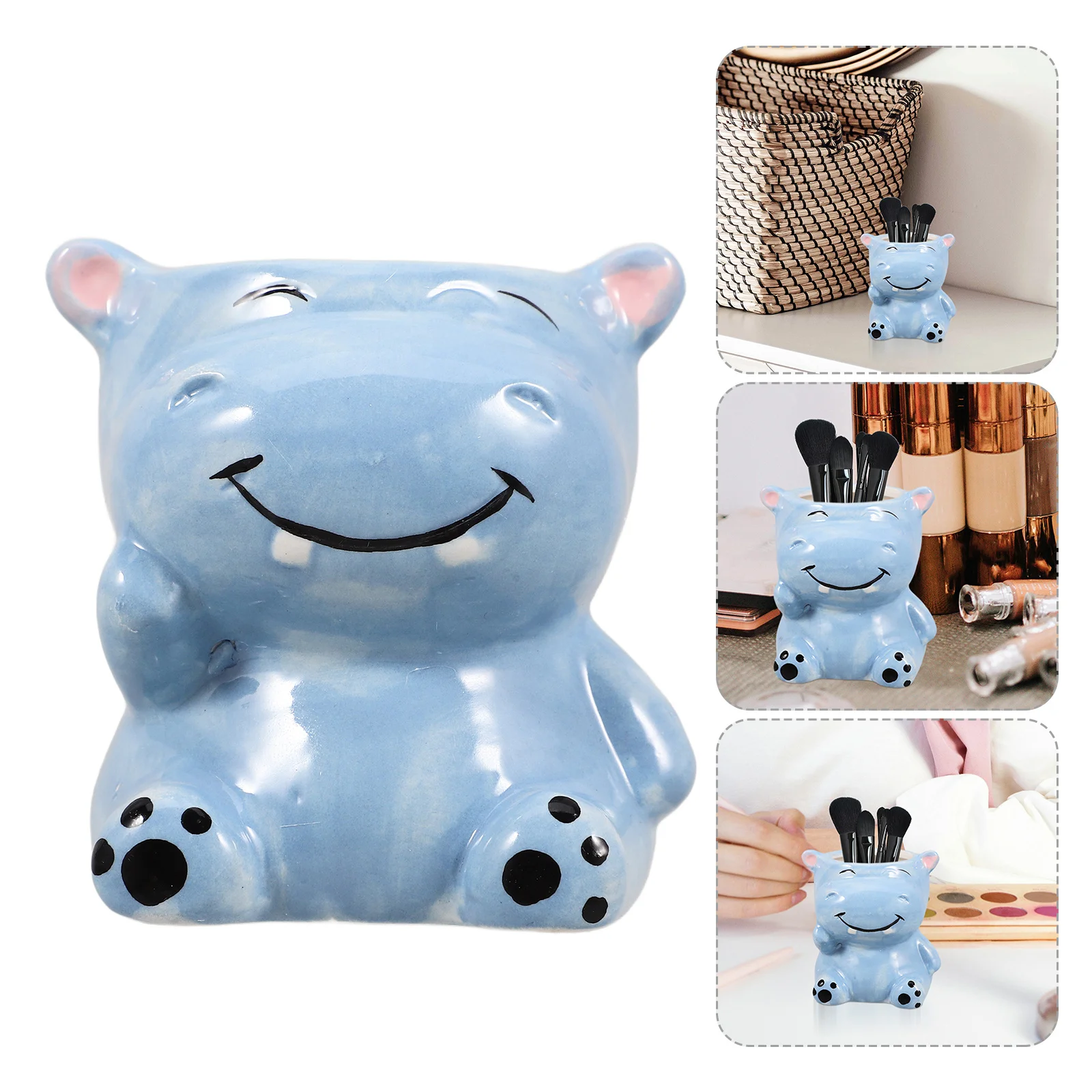 

Stylish Ceramic Hippo Planter Cute Animal Shaped Pot for Plants Succulents Makeup Brush Holder Organizer Pencil Cup for Desk
