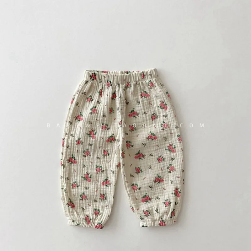 INS Infant Baby Girls Trouers Bellbell Summer Little Girls Anti-mosquito Pants Thin Floral Printed Toddler Baby Girls Dot Pants