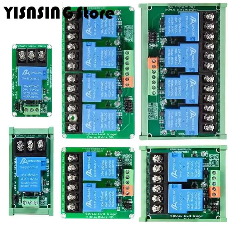 

Релейный модуль 5 В 30 А с оптопарой 1 2 4 канала с изоляцией направляющей рамы поддерживает триггер высокого и низкого уровня