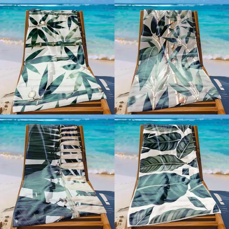 

Tropical Leaf Beach Towel Patterned Sunscreen And Windproof Suitable For Swimming Pool Camping Travel Blanket