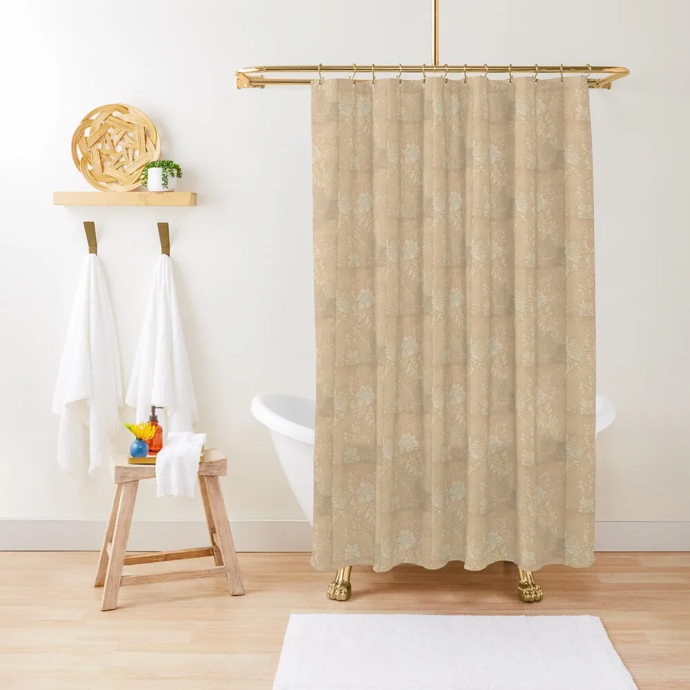

Light Peach Beige Vintage Yellow Orangey Floral Design Shower Curtain Modern Bathroom Accessories For Bathroom Shower Curtain