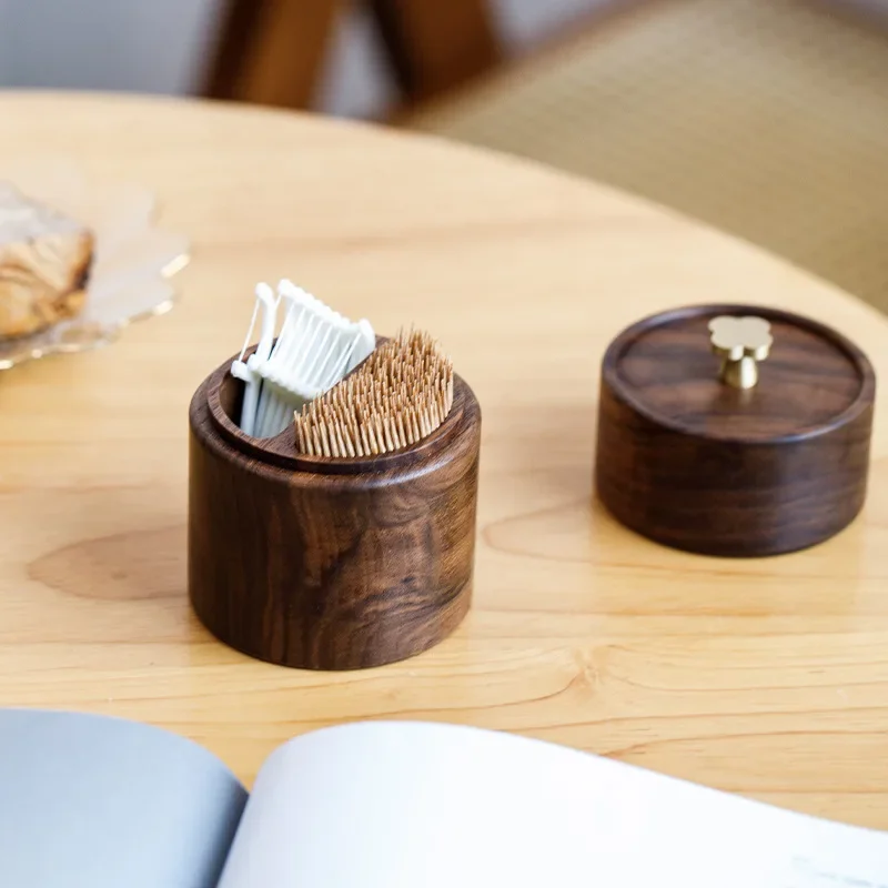 Walnut Wood Toothpick Holder with Lid,Dustproof Toothpick Dispenser Box,Elegant & Hygienic Tabletop Organizer for Home Kitchen