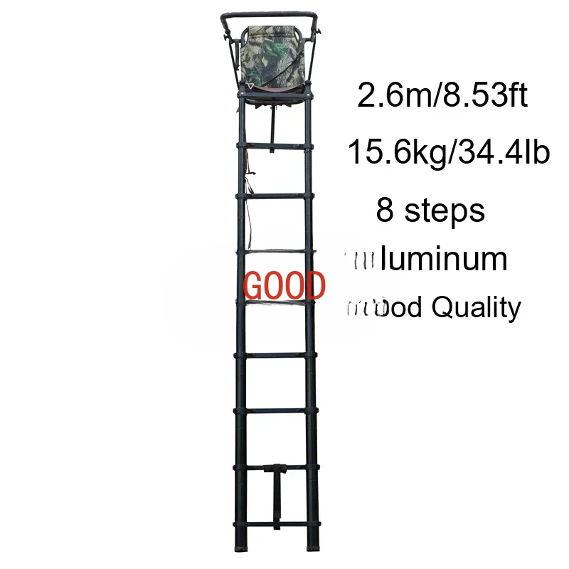 SC02 Hunting Telescopic Tree Stand Ladders 2.6M Foldable Tree Stand Seats Aluminum Hunter Chair Stand For Animals Observation