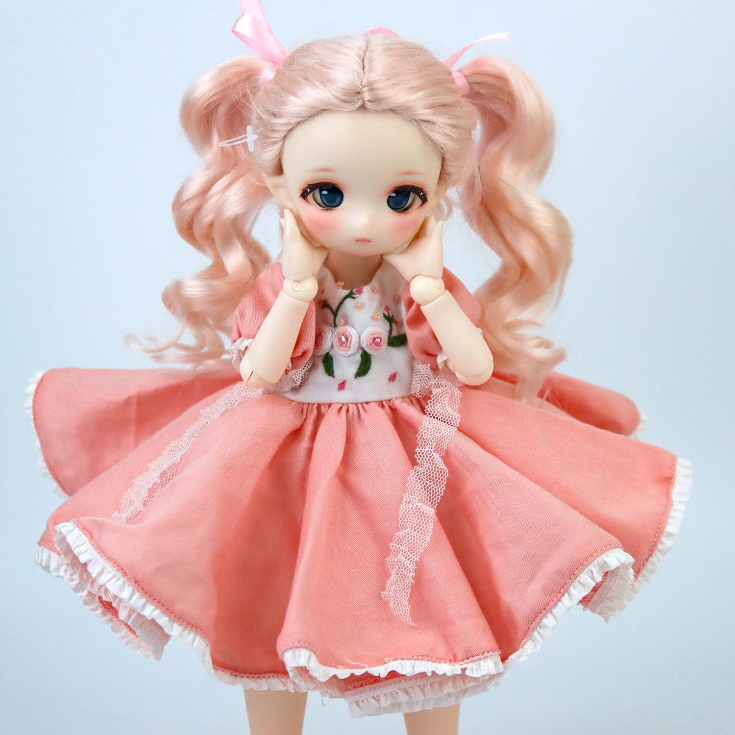 1/6 BJD Wigs Long Curly Pink Pigtails Plaits Mohair Doll Hair For SD MSD 6-7'' 16-16.5cm Head Circumference Dolls Wig