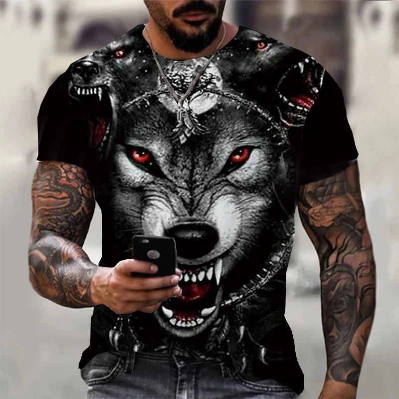 3D T Shirt For Men Vintage O-neck Short Sleeve Tops Girls Wolf Print Harajuku Men's T-shirts Oversized Tees Shirt Man Clothing image 2