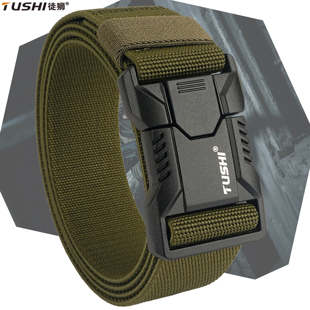 

TUSHI New Quick Release Pluggable Buckle Men Belt Breathable Elastic Outdoors Belts For Men Elastic Pants Military Tactical Belt