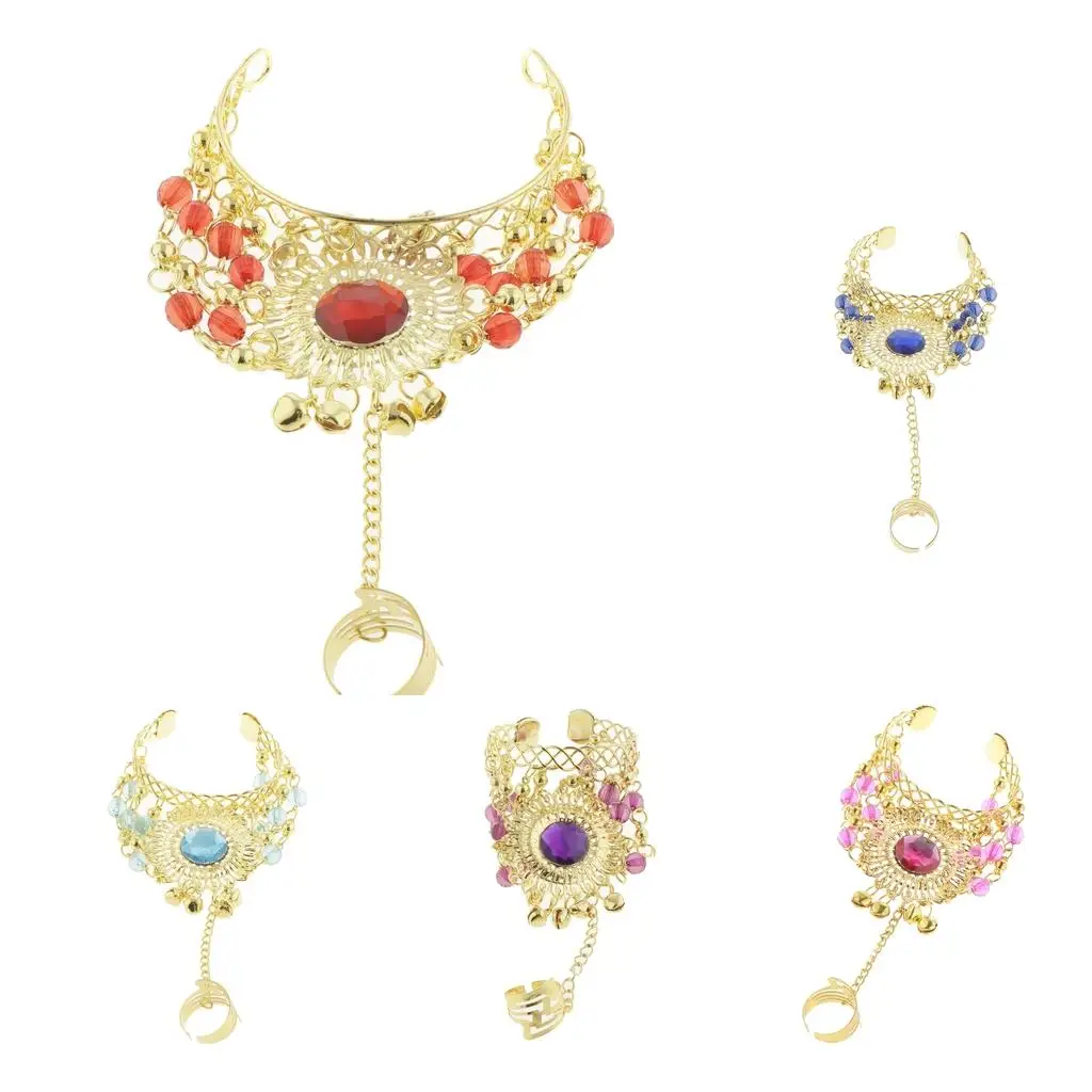 Tribal Belly Dance Jewelry Gypsy Bracelet Multilayer Ring Chain Shiny Hand Accessory for Show