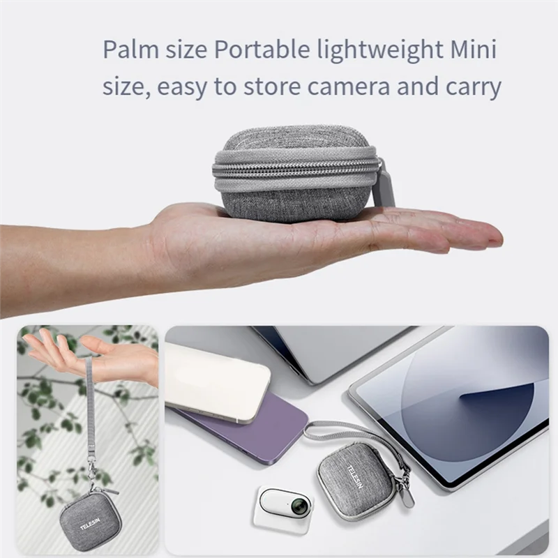 TELESIN Mini Protective Storage Bag For Insta360 GO3 Gopro 12 Hero 12 11 10 9 Action Camera Waterproof Box Easy Install Gray