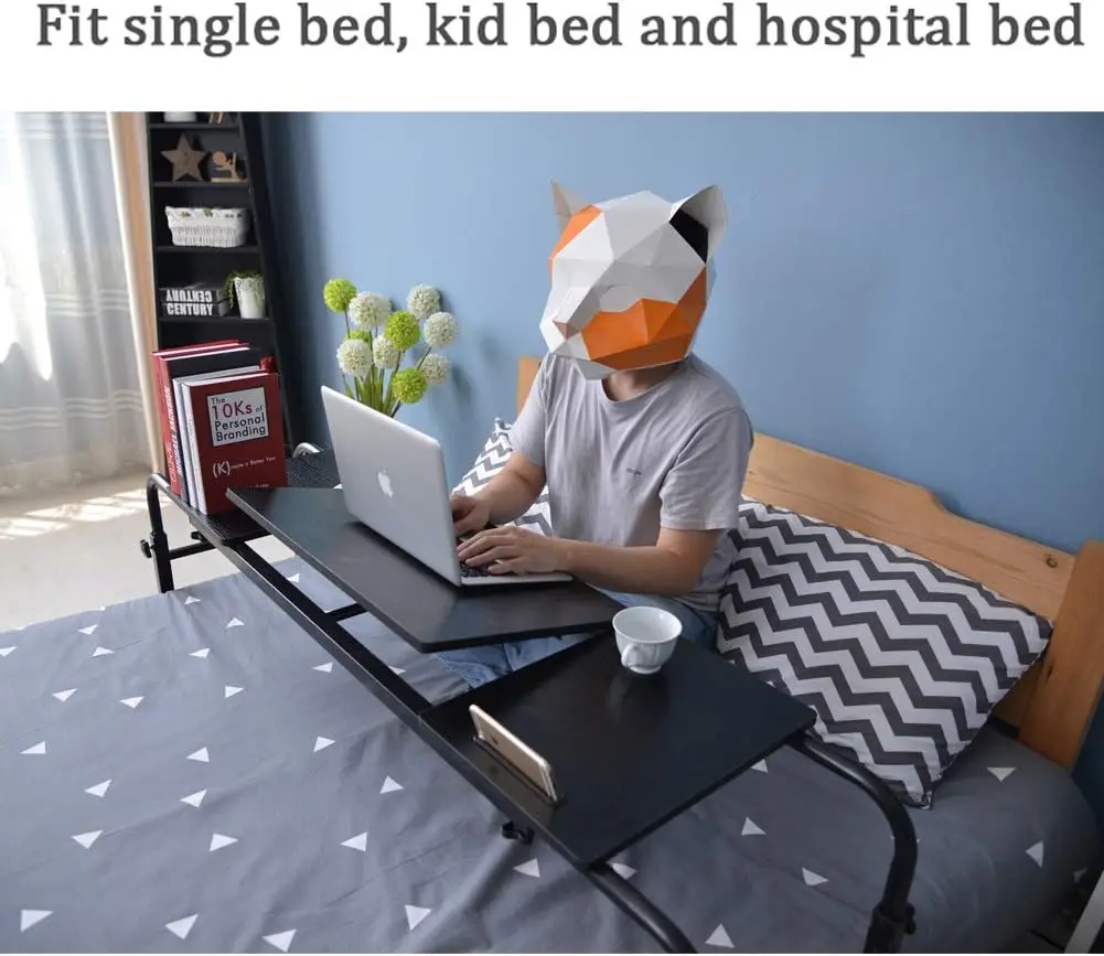 Adjustable Overbed Table with Wheels, Height & Length Adjustable, Tilt Board for Laptop Desk, Hospital Home Use