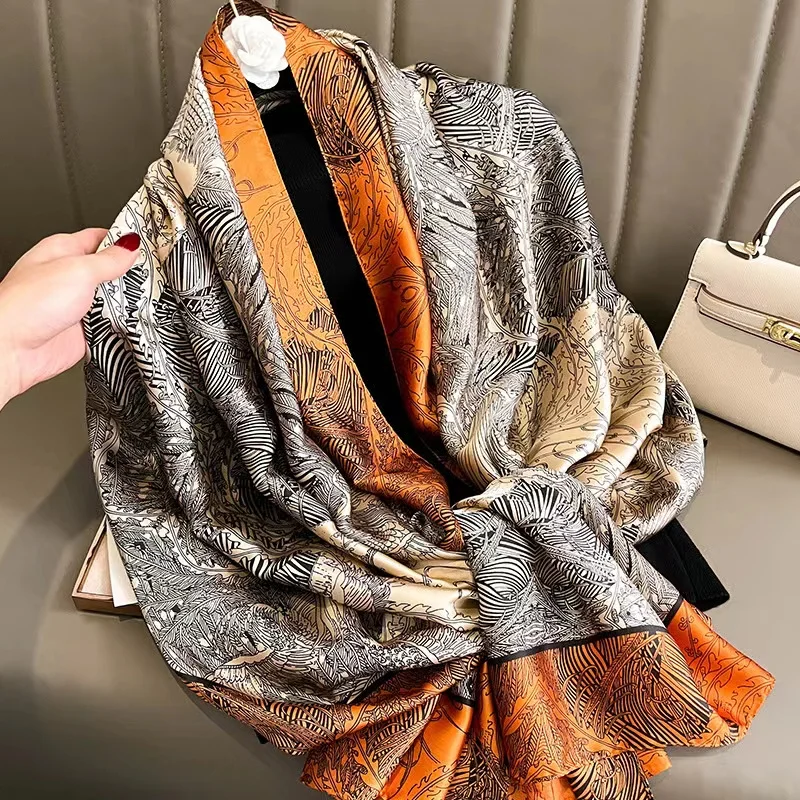 

180X90CM Luxury Brand Fashion Summer Women Soft Silk Scarves Female Shawl Foulard Ladies Muffler Beach Wrap Bandanna Pareo beach