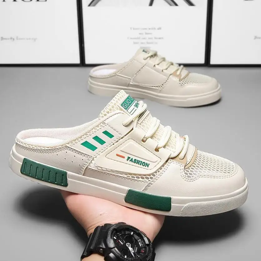 2025 النعال للرجال حجم كبير الرجال أحذية رياضية الصيف شبكة تنفس في الهواء الطلق أحذية الشاطئ عادية للرجال موضة نصف النعال