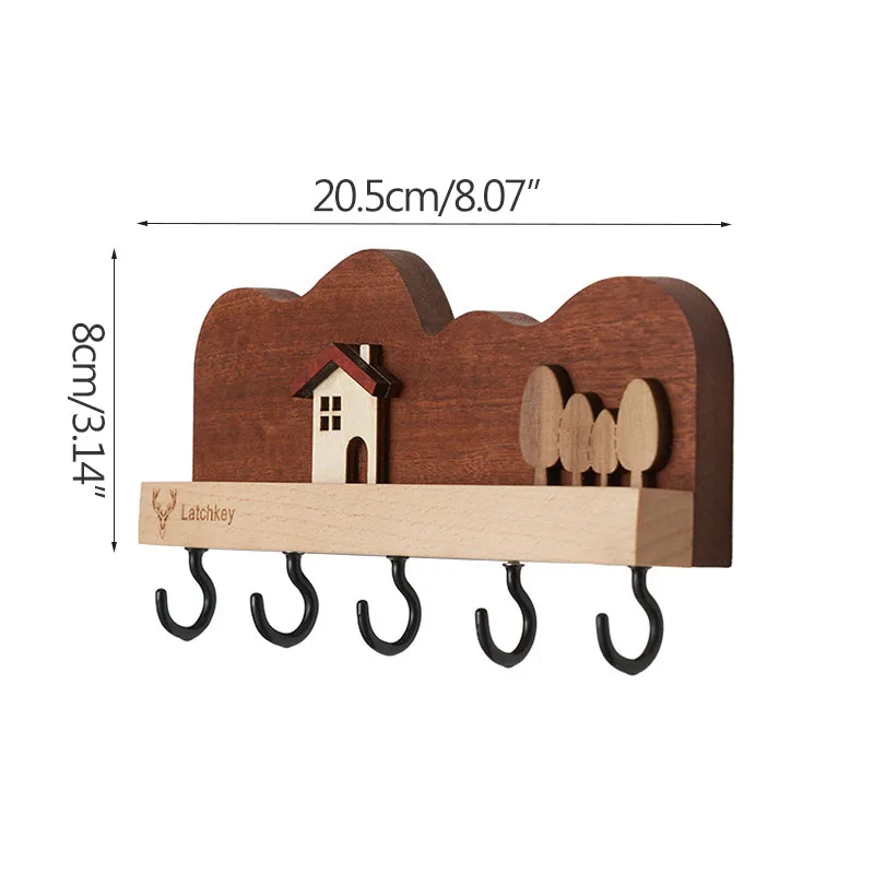 Retro Wooden House Key Hanger Wall Hanging Key Holder Storage Rack Home Decorative Accessories Coat Hooks Room Organizer Cute