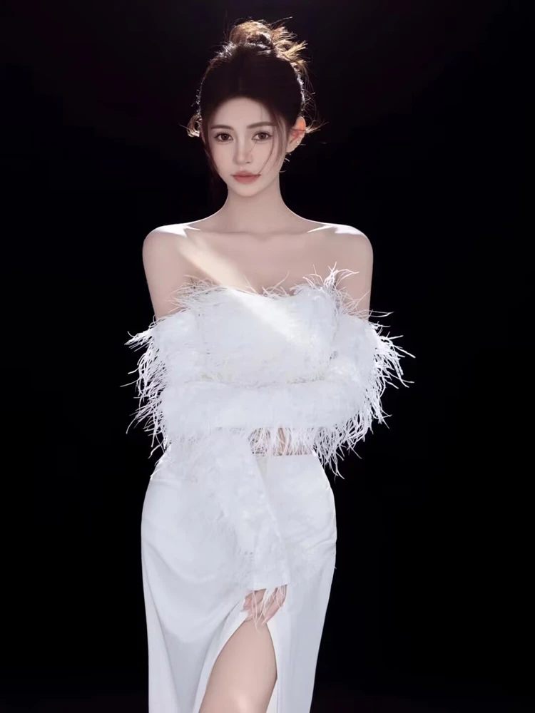 

Feather Two-Piece Set Portrait Photography Clothing Studio Photo Shoot Outfit High-End Feeling Wealthy Daughter of a Dynasty