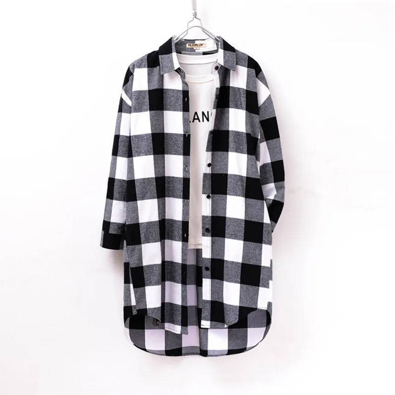 2022 Autumn Winter New Women Loose Plus Long Style Shirts Female Long Sleeve Red Green Blue Casual Plaid Shirt Tops Lady Clothes