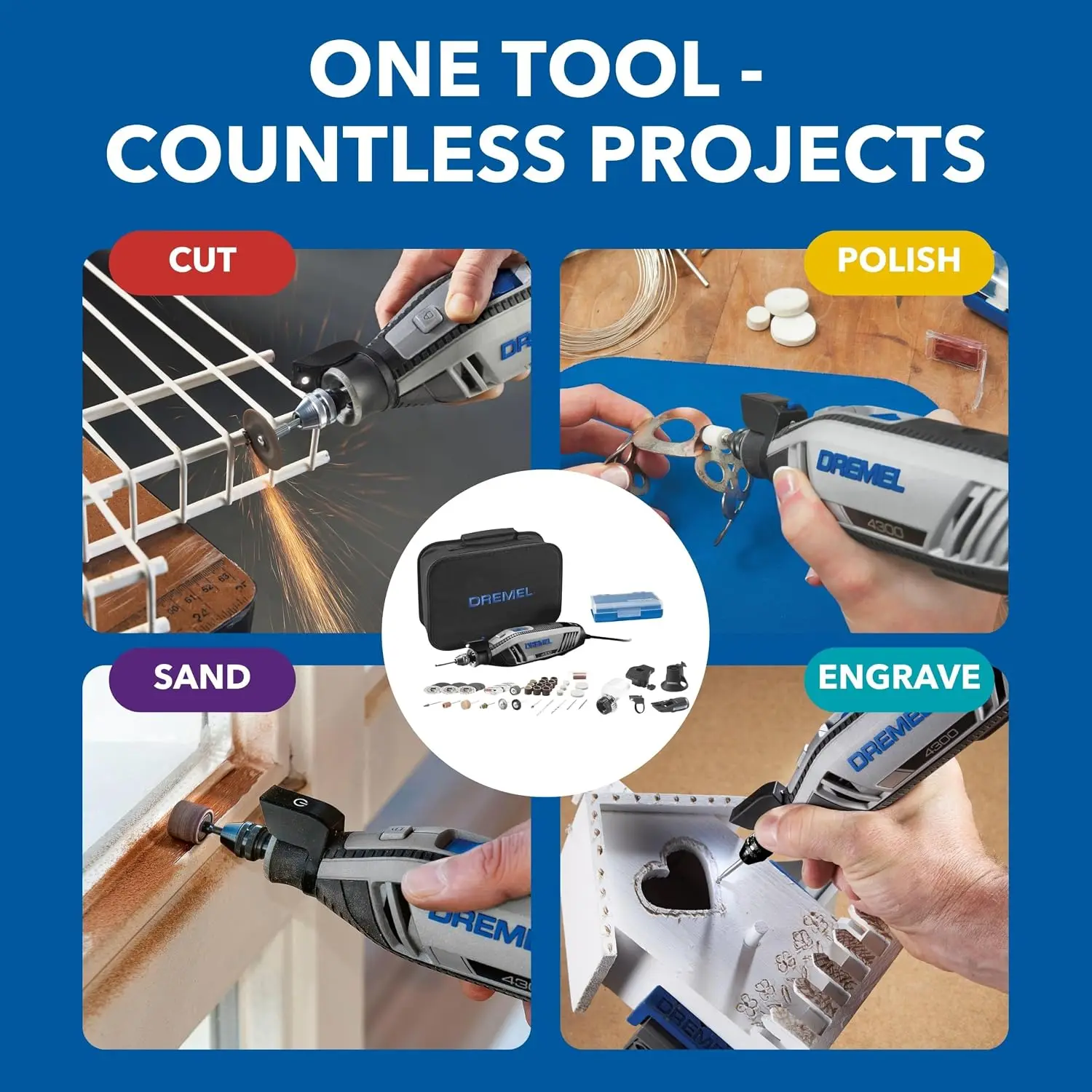 4300-5/40 Rotary Tool Kit with LED Light - 5 Attachments & 40 Accessories - Ideal for Grinding, Cutting, Wood Carving