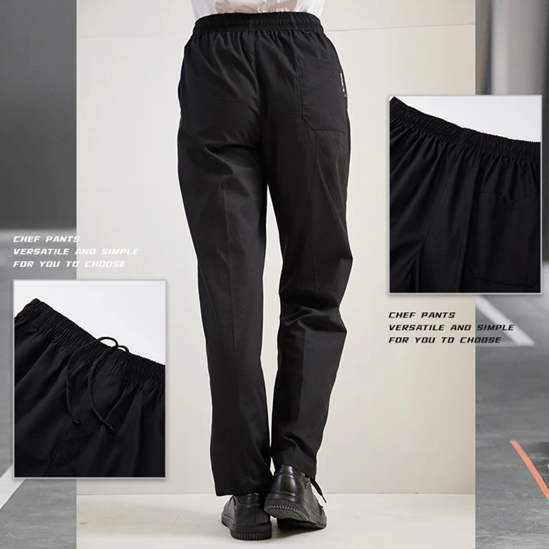 Black Unisex Chef Service Cook Uniform Chef De Partie Executive Chef Long Pant Elastic Restaurant Food Service Uniform