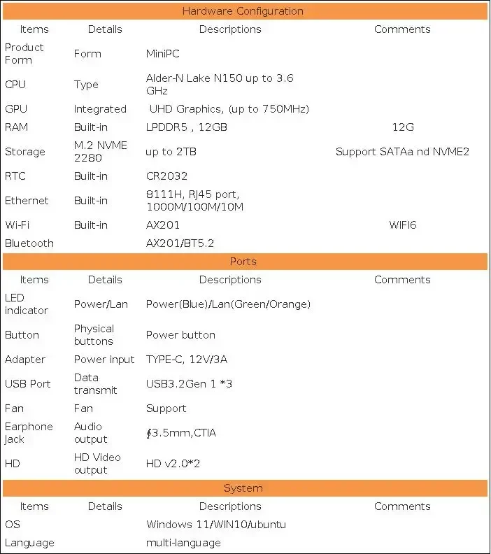 BitPC ZX05 Twin Lake N150 Mini PC Stick DDR5 12GB 256GB NVME SSD WIFI BT5.2 Windows 11 pro 4K 1000M Desktop Gaming Computer
