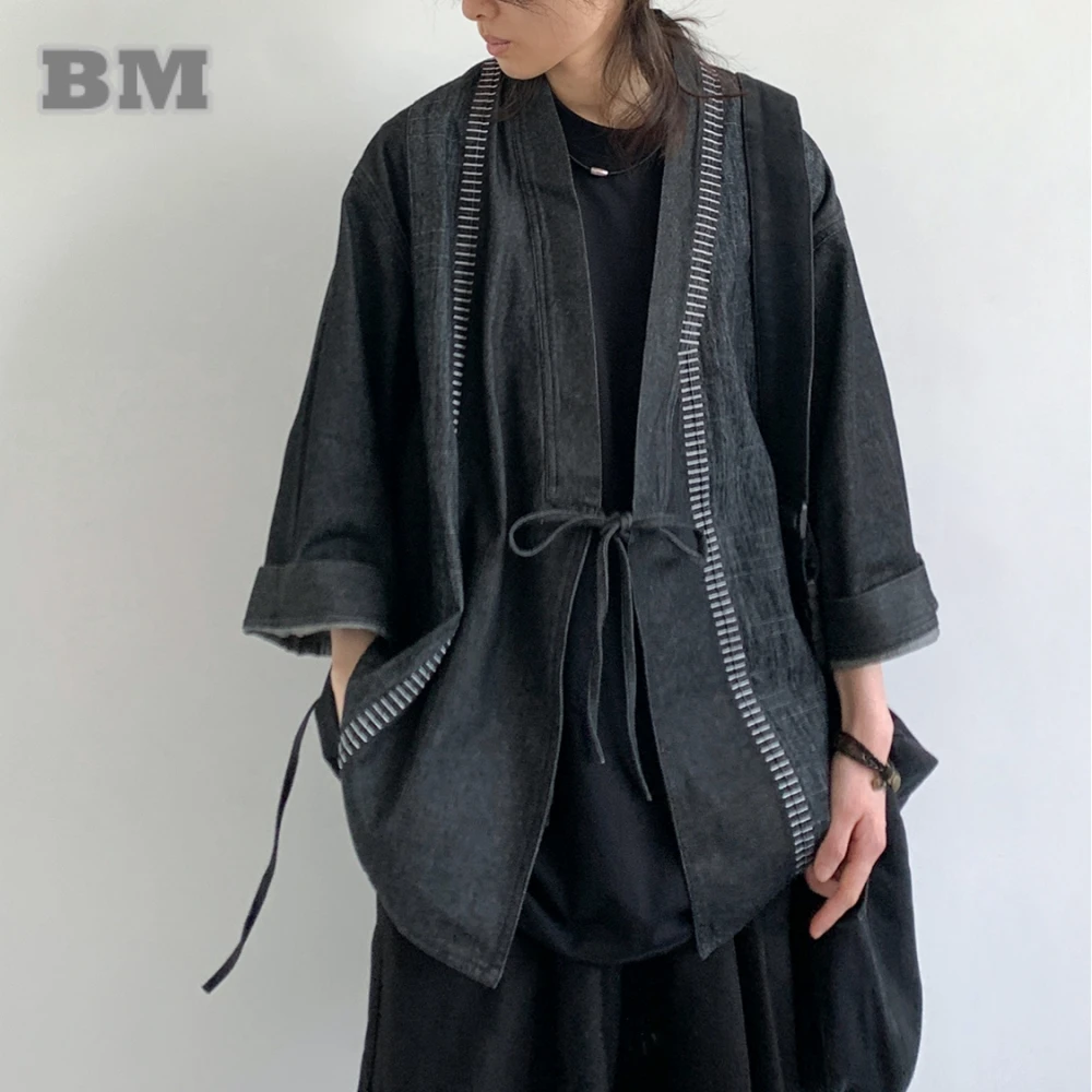 Chinese Ethnic Kung Fu Coat Men Women Summer Shirt Loose Fit Denim Cardigan Unisex Casual Boho Streetwear Short Sleeve Shacket