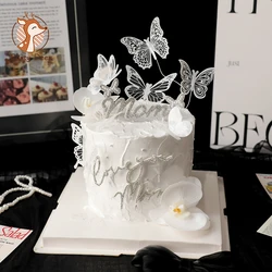 9/10pcs/set Butterfly Cake Topper White Simulation Butterflies for Wedding Mom Baby Shower Happy Birthday Party Cake Decorations