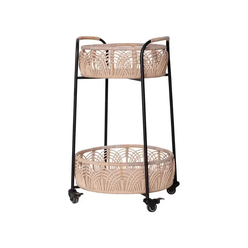 French rattan trolley Nordic Bohemian style floor storage Hand-made living room study dining room storage rack