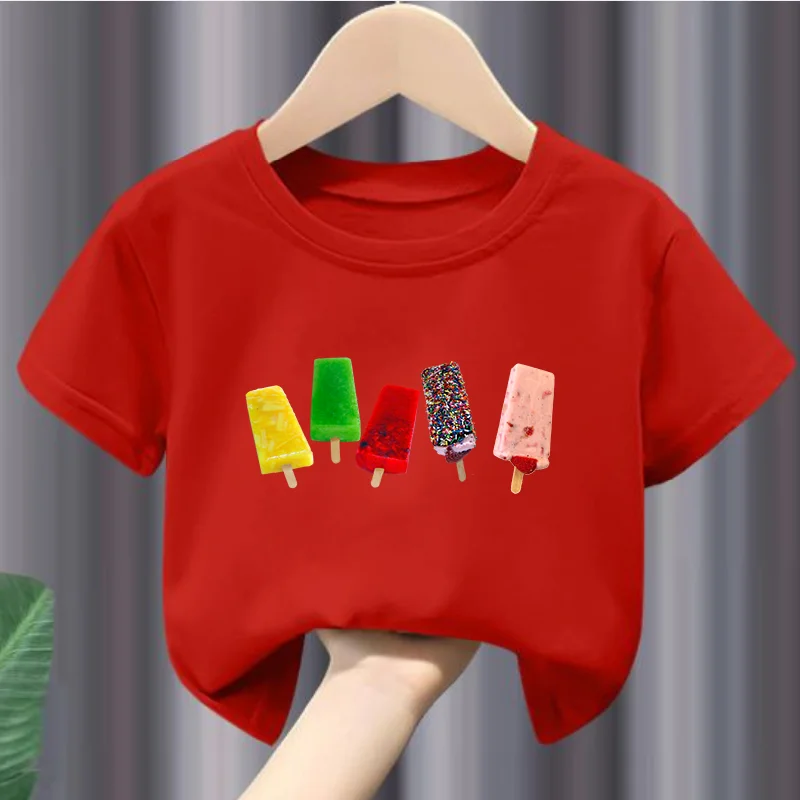 Children Casual Short Sleeve T-shirt New  Ice Lolly  Ice Lollipop Printed Summer Round Neck Children's Dress Clothes