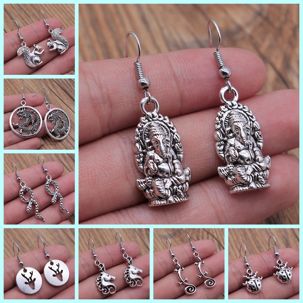 Animal Earring For Girl Women Lady Vintage Elephant Ladybug Snake Dragon Rabbit Squirrel Koala Earring Gift Dangle Earring