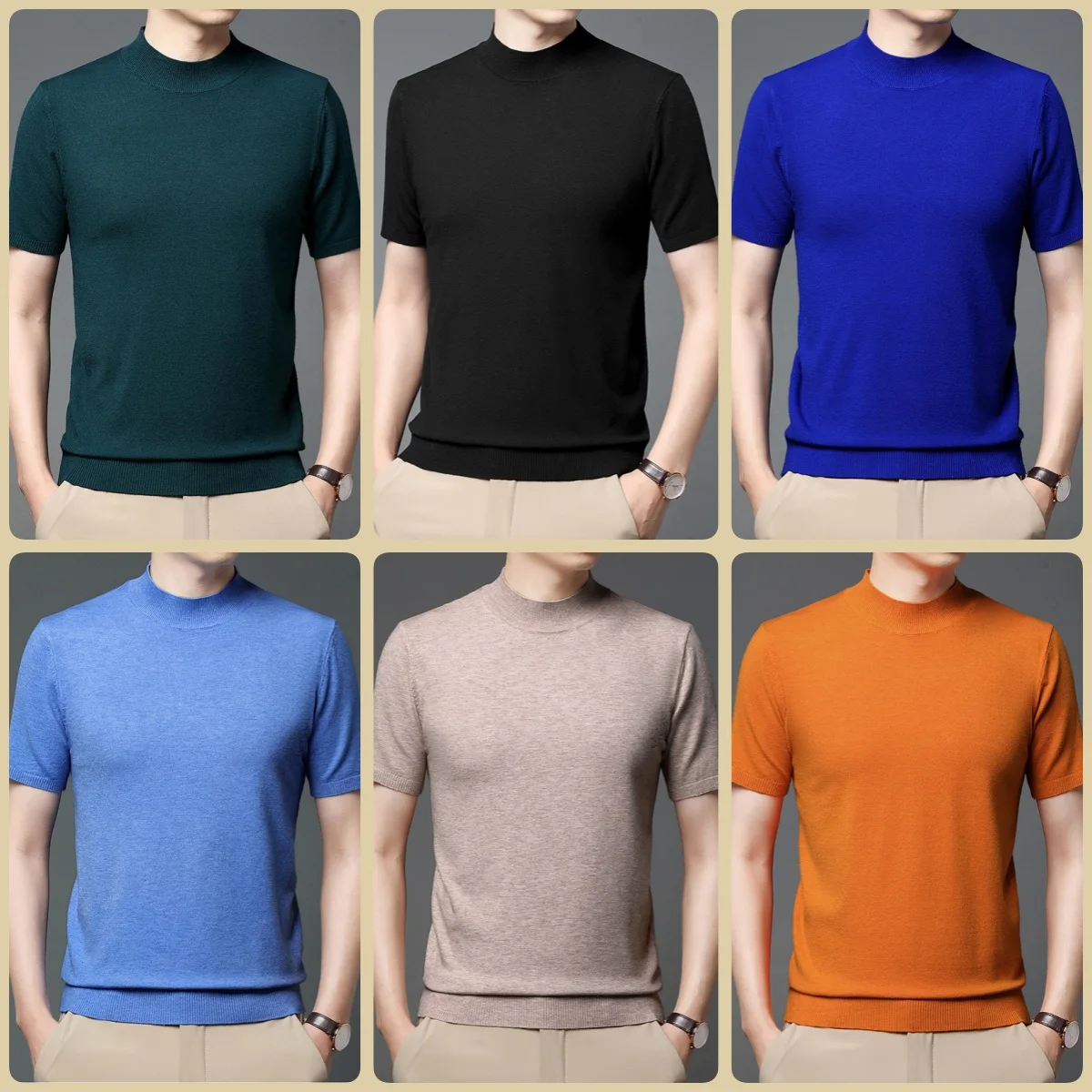 

Liseaven Short Sleeve Sweaters Spring Summer Men Clothing T-Shirts Slim Fit Solid Color Mock Half Sleeve Sweater Men Pullovers