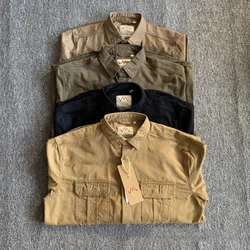 Spring And Autumn Loose Shirt Lapel Top Twill Khaki Work Shirt Men's Long-Sleeved Casual Jacket