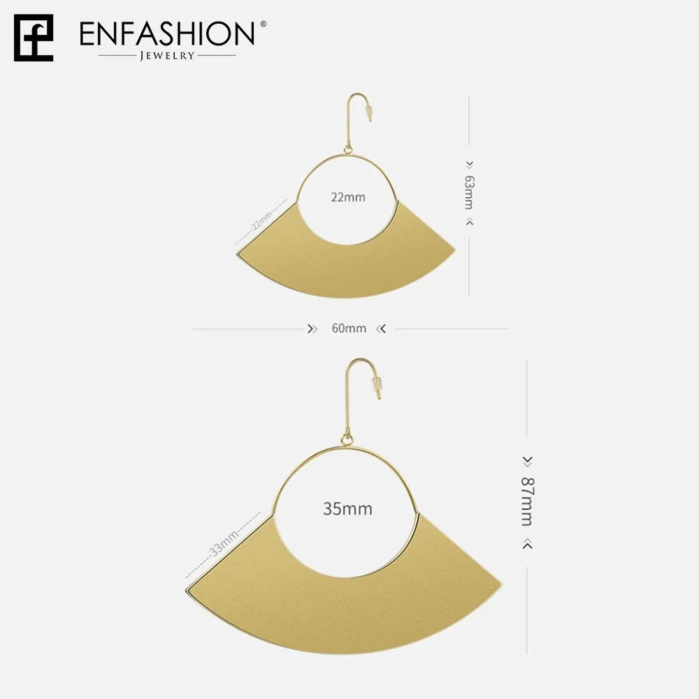 Enfashion Jewelry Geometric Big Fan Earrings Matte Gold color Stainless steel Long Drop Earrings For Women Earings EB171040