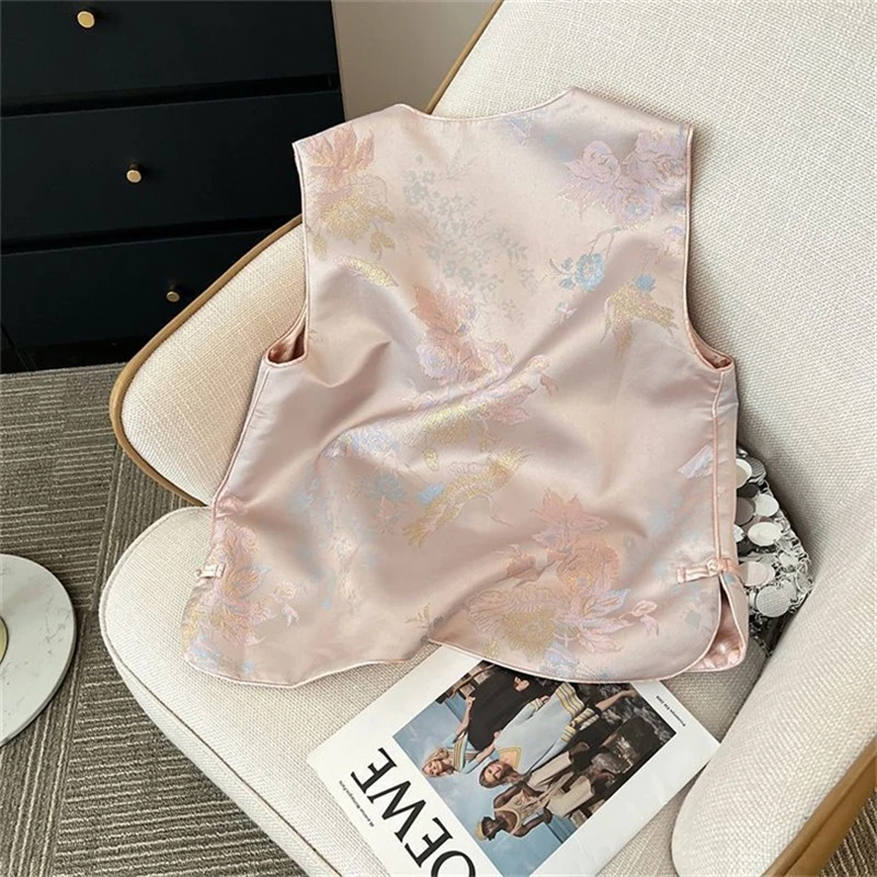 Spring Summer Women Chinese Style Buck Vest 2026 New Comfortable Sleeveless Jacket Casual Ladies Waistcoat Thin Tops Female Coat