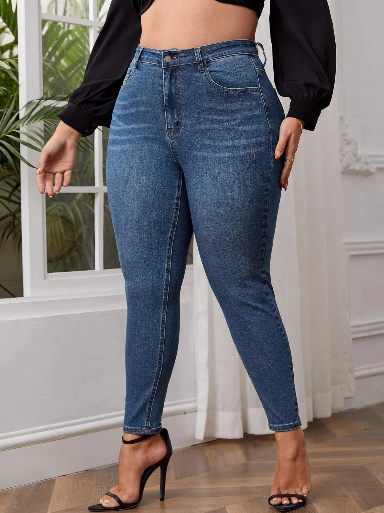 plus size skinny jeans for women full length high waist stretchy pencil women jeans autumn legging stretchy washing 100kgs jeans