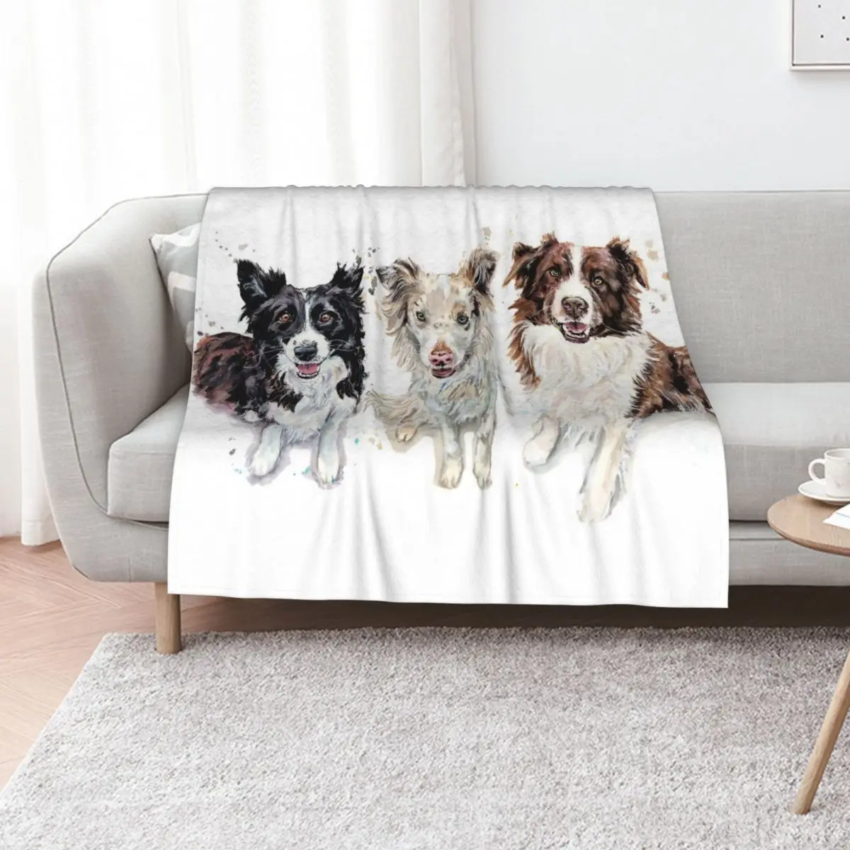 Watercolour Border Collies Throw Blanket Flannel Decorative Beds Decorative Throw Hair Thermal Blankets