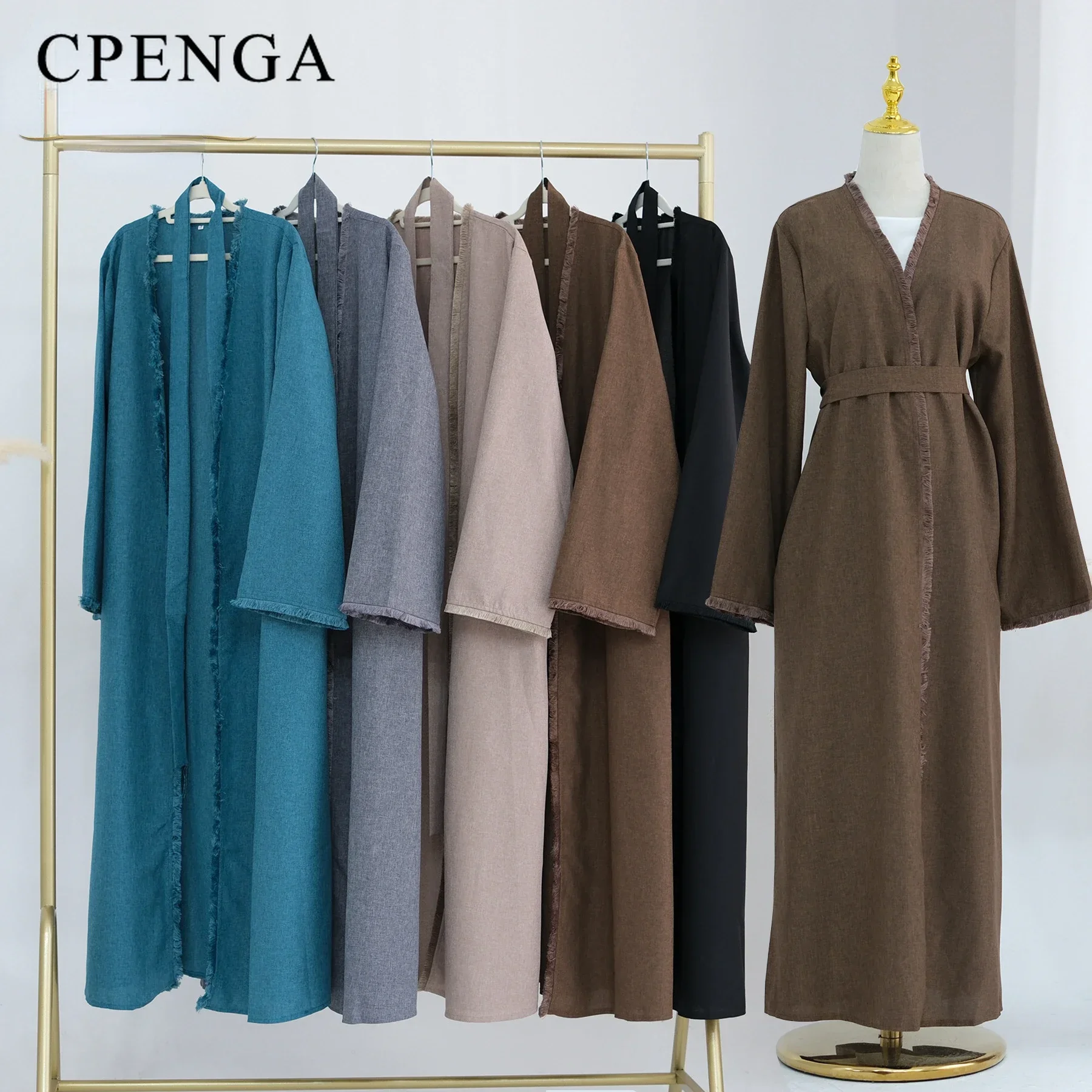 

2024 Ramadan Saudi Arabia Tassel Muslim Modest Dress for Women Eid Dubai Kimono Abaya Luxury Islamic Solid Turkey Kaftan Robe