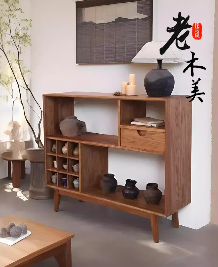 For Wabi Sanfeng Solid Wood Entrance Rack Low Side Cabinet Bogu Shelf Teacup Display Stand for Tea Room Homestay Foyer