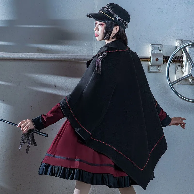 Military Lolita Dress Red Gothic Lolita Skirt Victorian Dress Cape Women Naval style Clothes Lolita Uniform Girls Cloak Black